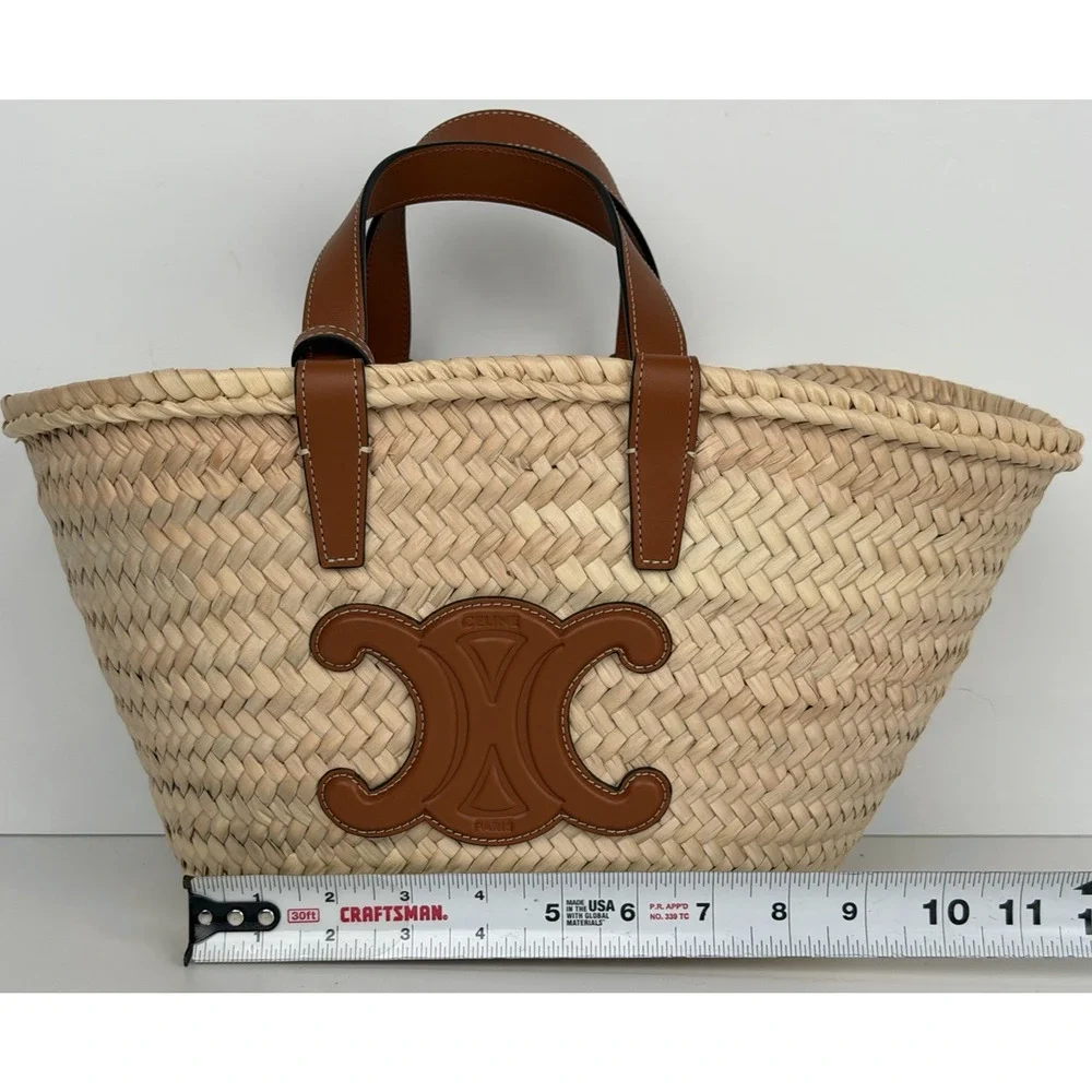 Celine Teen Triomphe Panier Raffia and Leather Bag S - Picture 10 of 12